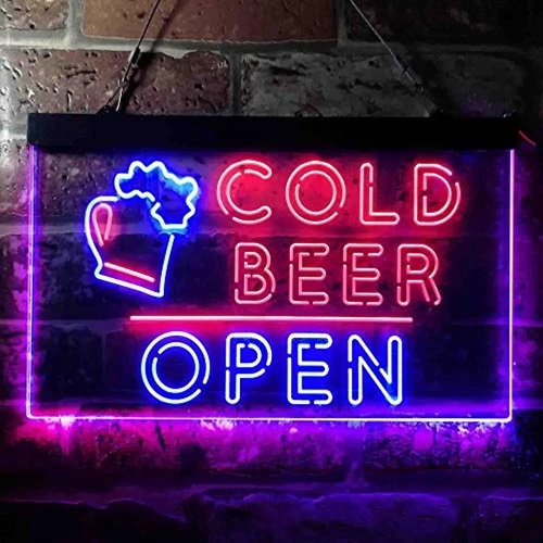 Bar Cold Beer Open Dual LED Neon Light Sign